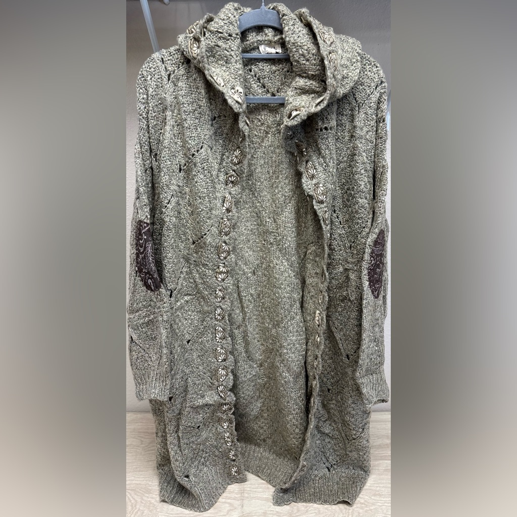 Pol Open Front Knitted Sweater, Moss/Taupe - L